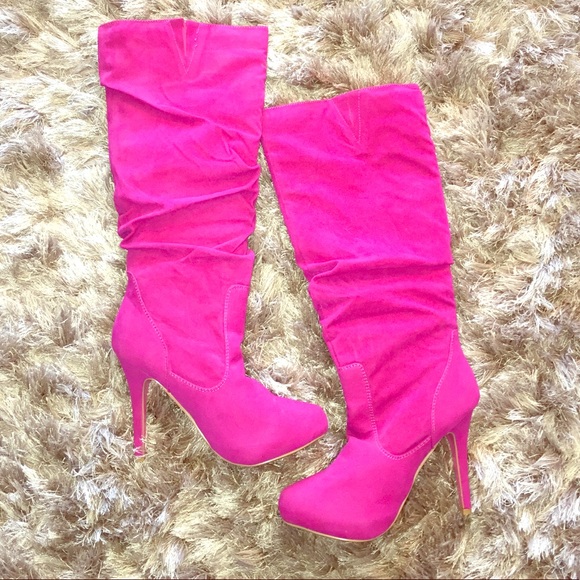 hot pink knee high boots